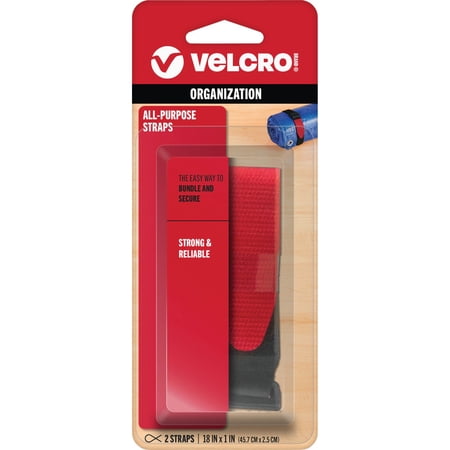VELCRO Brand All-Purpose Straps | Strong & Reusable | Perfect for Fastening Wires & Organizing Cords | Black, 18in x 1in | 2 Count