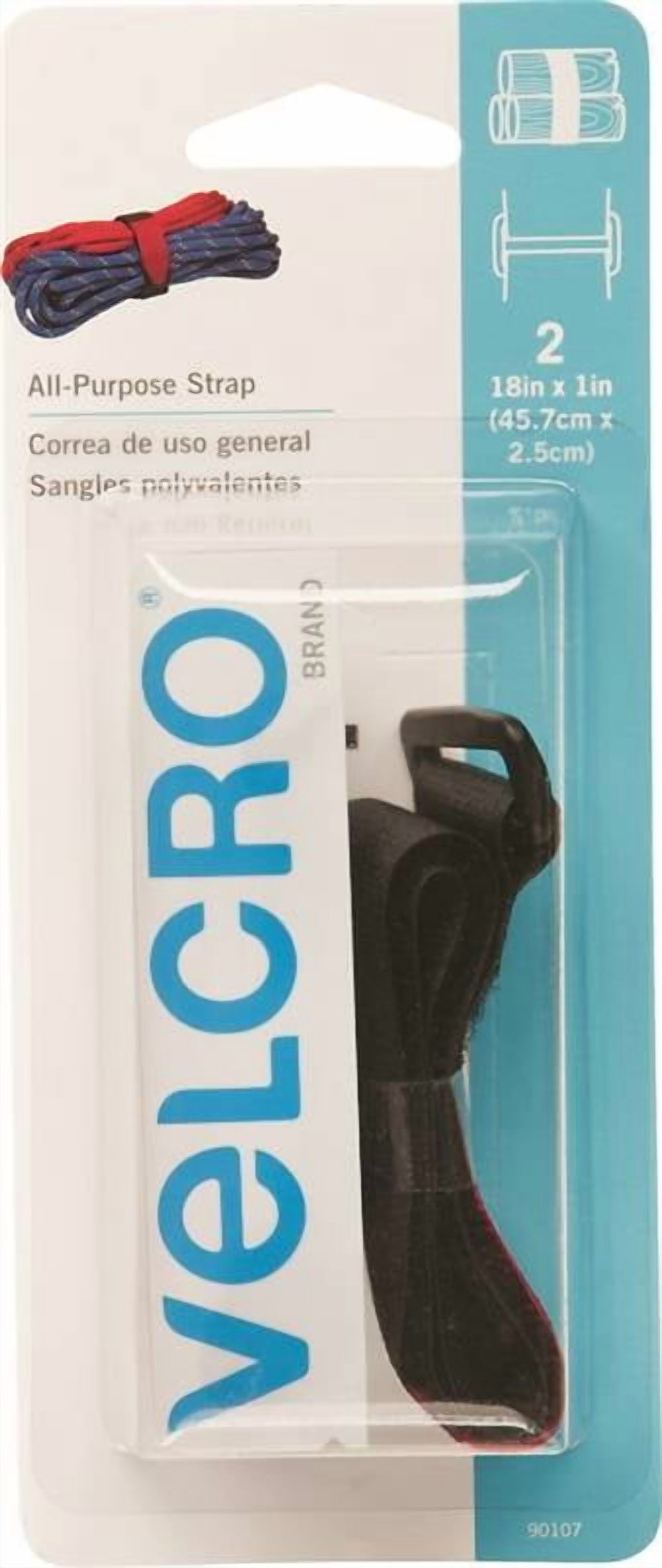 VELCRO Brand All-Purpose Straps | Strong & Reusable | Perfect for Fastening Wires & Organizing Cords | Black, 18in x 1in | 2 Count