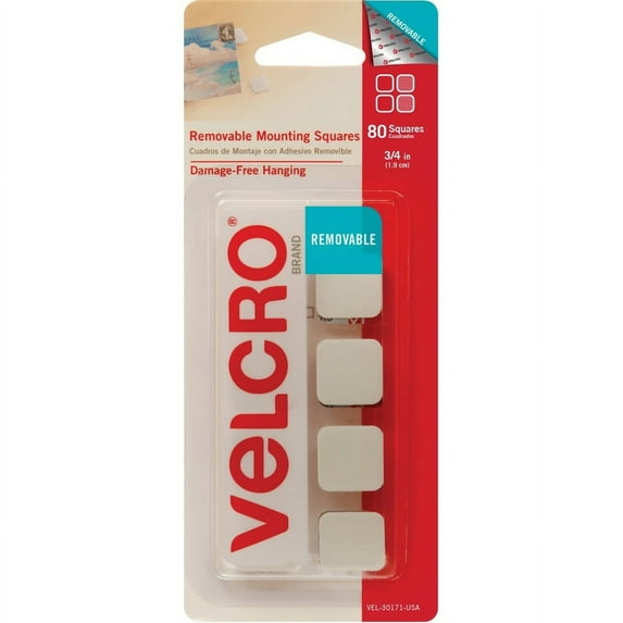 VELCRO® Removable Mounting Tape - 0.75" Length x 0.75" Width - 80 / Pack - White | Bundle of 2 Packs