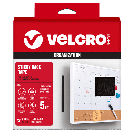 VELCRO Brand Sticky Back Roll | Classroom and Office Organization | Black 15ft x 3/4in Roll of Tape