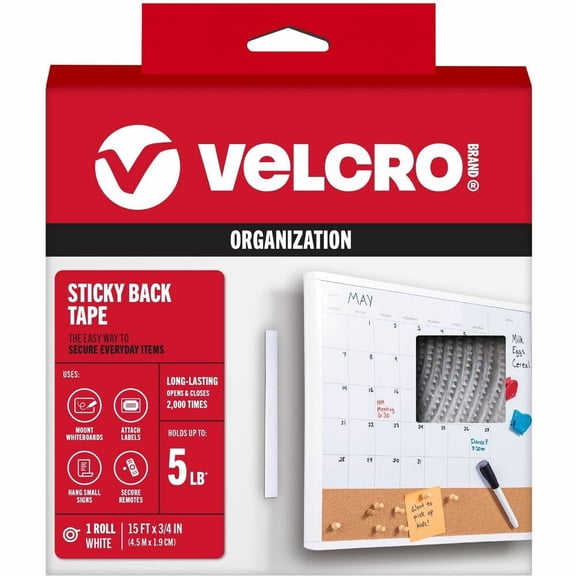 VELCRO Brand Sticky Back 15ft x 3/4in Roll White