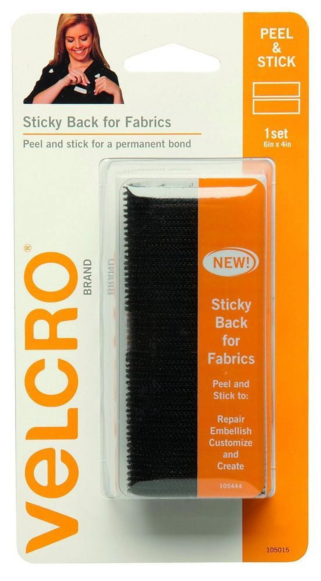 VELCRO Brand Sticky Back For Fabrics No Sew, No Ironing, Permanent 24in x  3/4in Roll Black