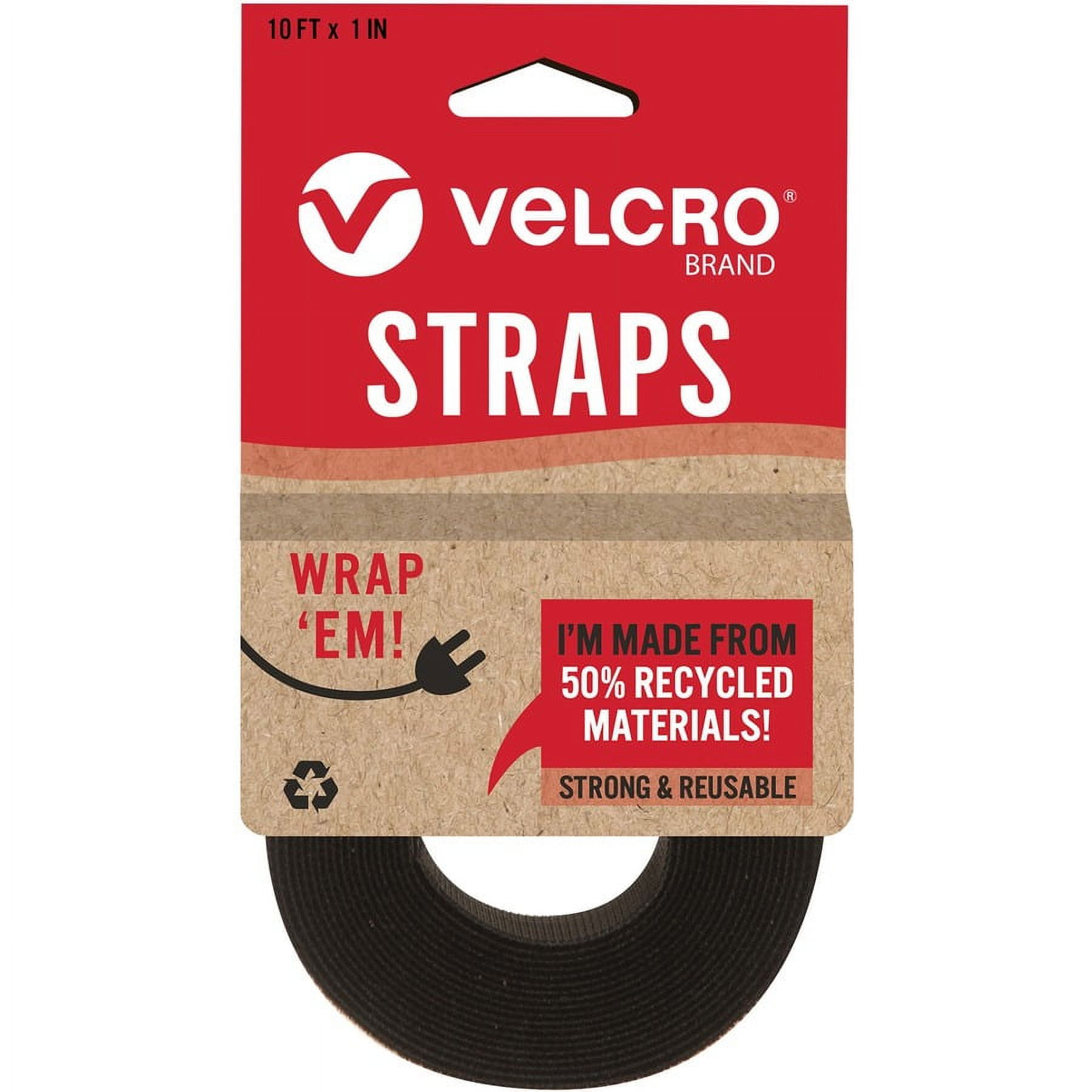 VELCRO; Strap,Adjustable,Reusable,Recycled,1"x10',Black - Cable Strap - Black - 1 Pack