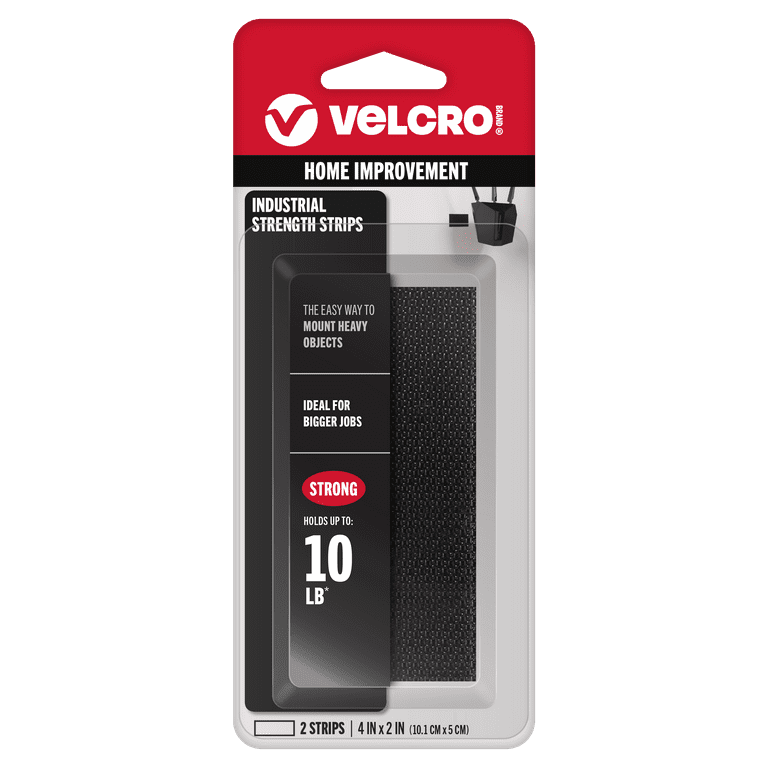 VELCRO Brand VEL90199 Industrial Strength Indoor Outdoor Use Superior Holding Power on Smooth Surfaces Black 4in x 2in Strips Walmart