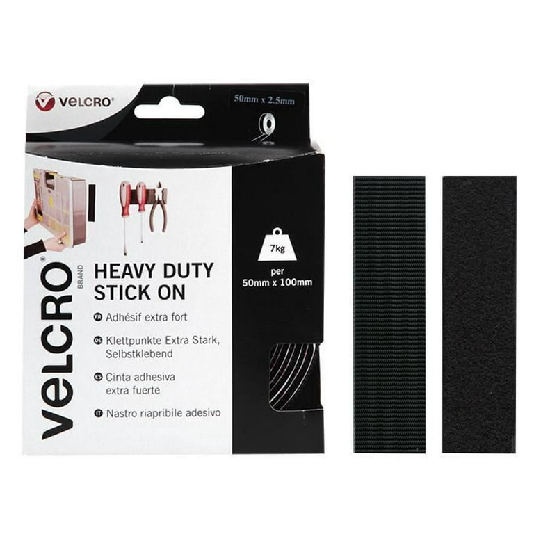VELCRO - VELCRO Brand Heavy Duty Stick On Hook & Loop Tape - Black 50mm x  2.5m 