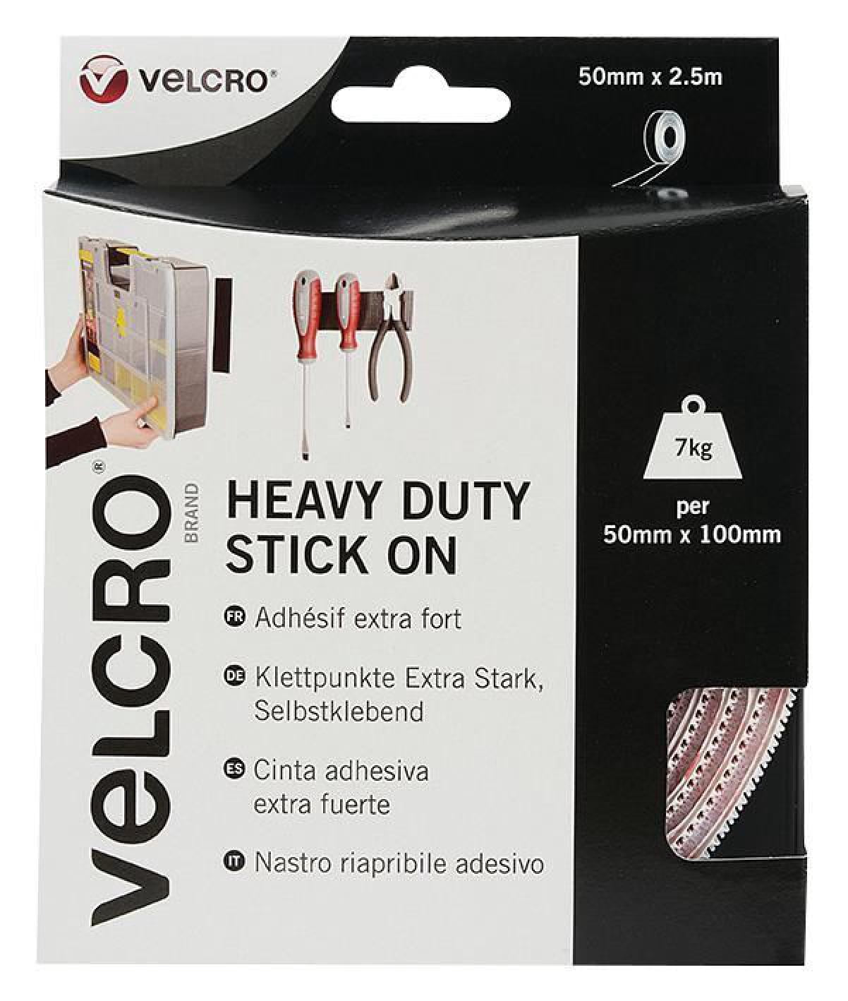 VELCRO - VELCRO Brand Heavy Duty Stick On Hook & Loop Tape - White 50mm x 2.5m