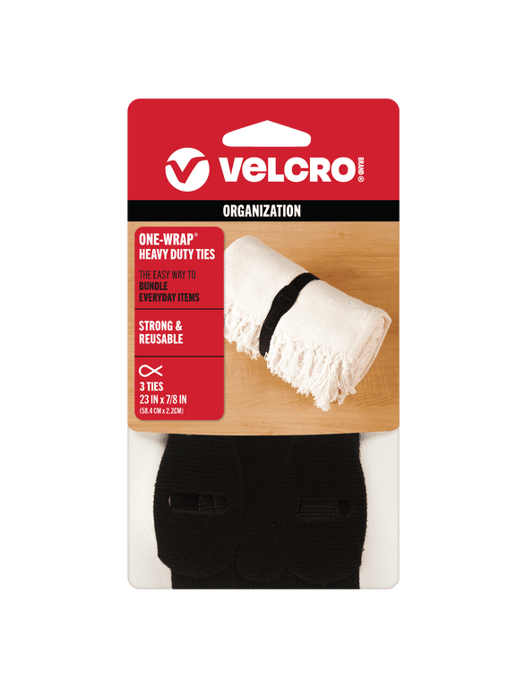 Brand ONE-WRAP® Heavy Duty Ties, Reusable Pre-Cut and Self Gripping For Bundling Hoses, Extension Cords, 3 Ties, 23” x 7/8”, Black 90700