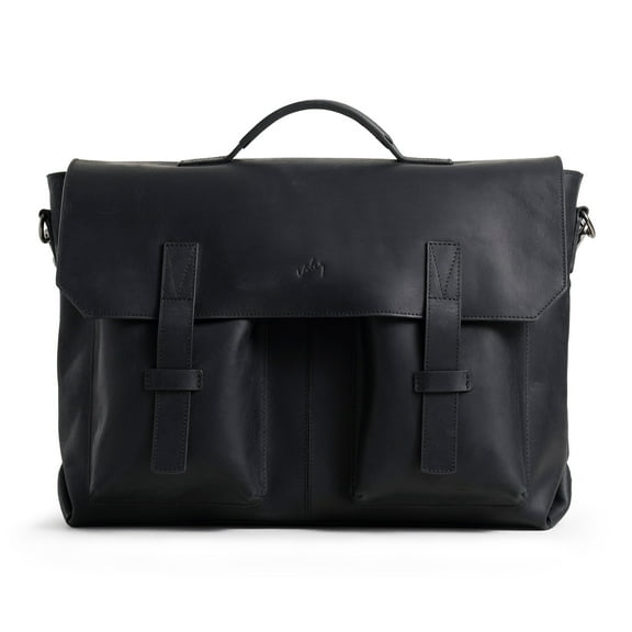 VELEZ Black Top Grain Leather Vintage Laptop Bags for Men Briefcase Messenger Bag Sleeve Case