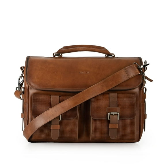VELEZ Brown Full Grain Leather Laptop Messenger Bag 15 inch Briefcase