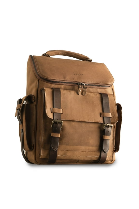 Brown Top Grain Leather Laptop Backpack Adjutable Straps