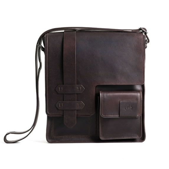 VELEZ Dark Brown Top Grain Leather Messenger Bag For Men Small Crossbody Shoulder Bags