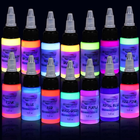 VELIMO 14 Color Tattoo Ink Set 1/2(15Ml)/Bottle Professional Tattoo Fluorescent Ink Tattoo Inks Pigment Kit, Tattoo Ink
