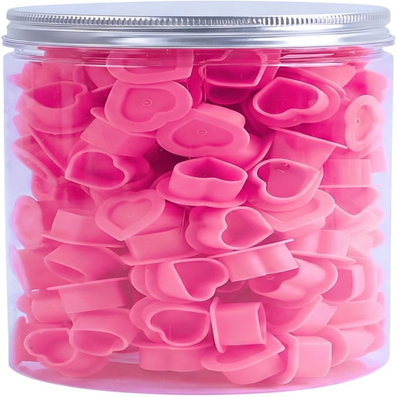 VELIMO 200Pcs Heart Shaped Tattoo Ink Caps with Base-Soft Silicone Pigment Cups for Tattooing&Microblading-Stable Ink Holder Container,Prevents Needle Damage,Non-Slip Bottom(Red)