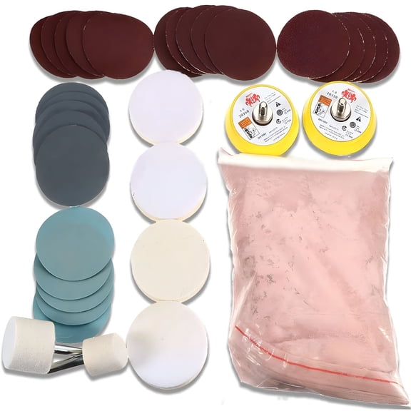 VELIMO 2026 New 34Pcs/Set Glass Polishing Kit,Scratch Cleaner Window Repair Cerium Oxide Powder Buffing Pad and Wheel