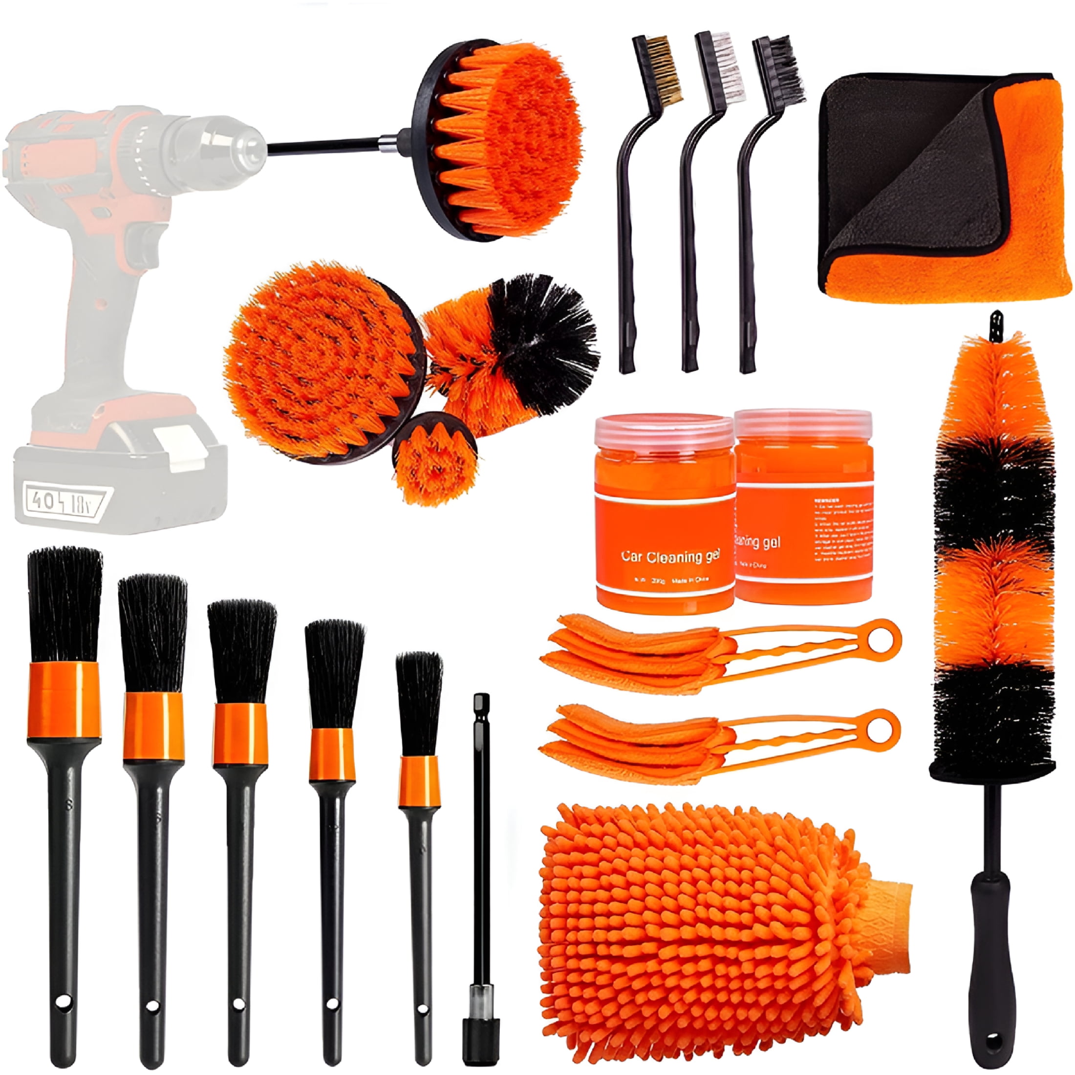 VELIMO 2026 New Car Detailing Brush Set,20Pcs Drill Brush Set,Car Interior Detailing Kit&Car Wash Kit with Boar Hair Detail Brush and Cleaning Gel for Wheel,Dashboard,Air Vent,Leather and Exterior