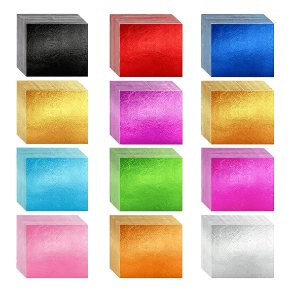VELIMO 240 Pcs Metal Leaf Foil Sheets for Crafts- 12 Colors Gold Metal Leaf Sheets | Colored Aluminum Foil for Arts Decoration Diy Crafts Furniture Nails Paintings, 3.15 X 3.35"