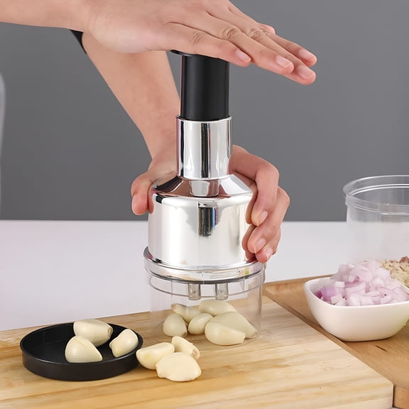 VELIMO 304 Stainless Steel Pull Cord Kitchen Chopper - Manual Mincer,Crusher & Dicer for Garlic,Onion,Ginger,Carrot,Chili with Easy Clean Container