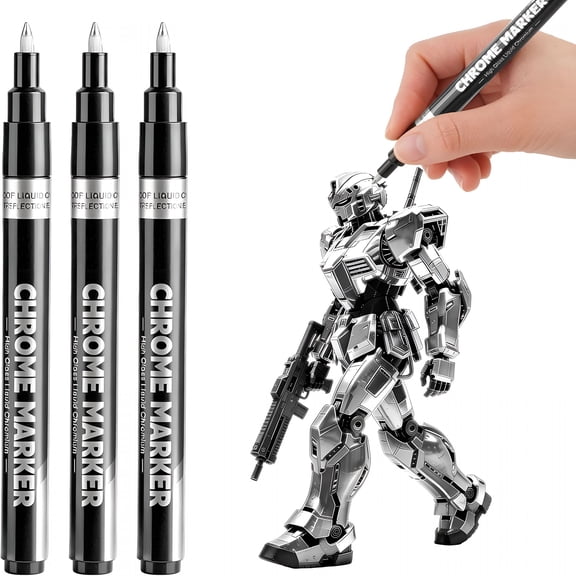 VELIMO 3Pcs Chrome Paint Markers, Silver Permanent Mirror Liquid Chrome Paint Pens for Smooth Surfaces: Metal, Model, Jewelry, Plastic, Wheel Painting, Touch Up & Repair Kit, Diy Art Projects
