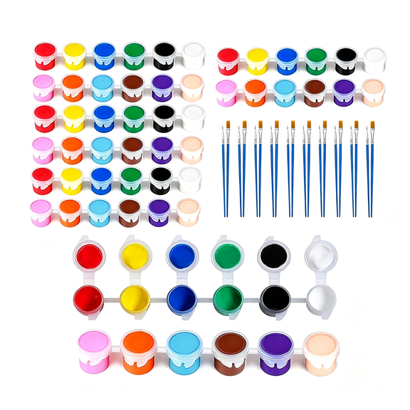 VELIMO Mini Acrylic Paint Set 12 Colors Washable Paint Strips Kids Adults Includes 10 Brushes 5 Flat 5 Pointed 60 Pcs Kids Paint Kits Easter Eggs Birthday Classroom Party