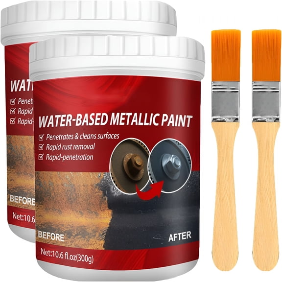 VELIMO Rust Removal Converter Metallic Paint,100G/300G Water-Based Metal Rust Remover,Rust Remover Converter for Metal,Car Anti Rust Paint Chassis Universal with Brush (300g+Brush,2 Set)