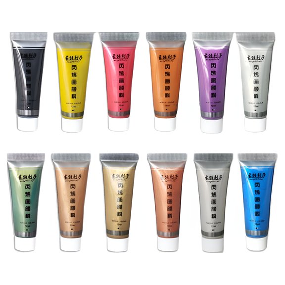 VELIMO Shiny Metallic Effect Acrylic Paint Set of 12 Extreme High Metal Pigmentation