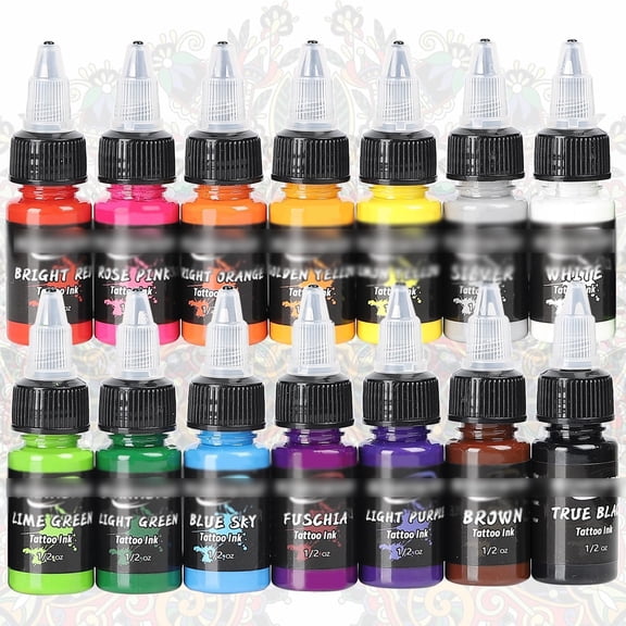VELIMO Tattoo Ink Set Professional 14 Colors 1/2Oz (15Ml) Vegan-Friendly Pigment Tattoo Ink Supplies Ink,Tattoo Ink