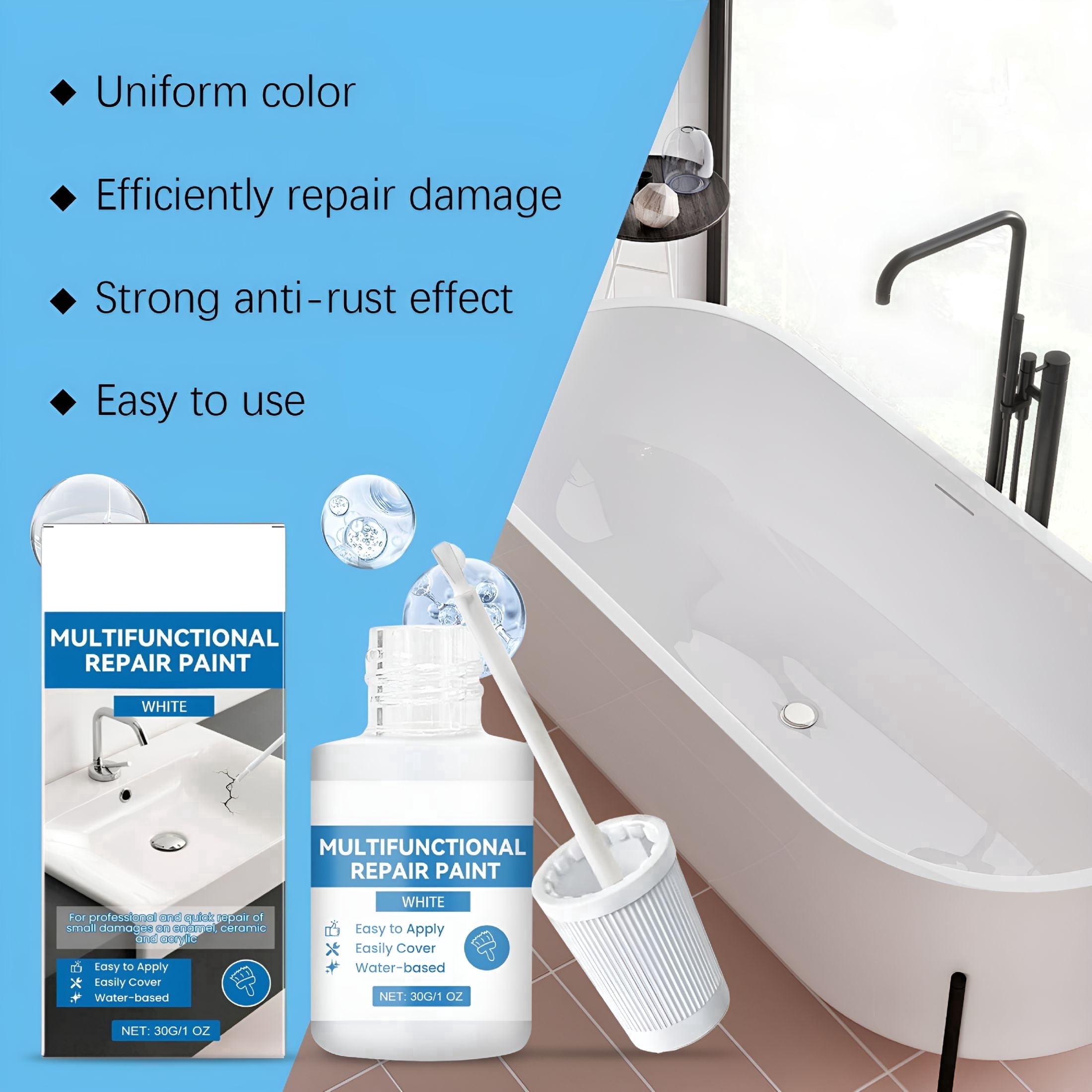 VELIMO White Touch up Paint 30ml,Multi-purpose Enamel Paint,Tub and