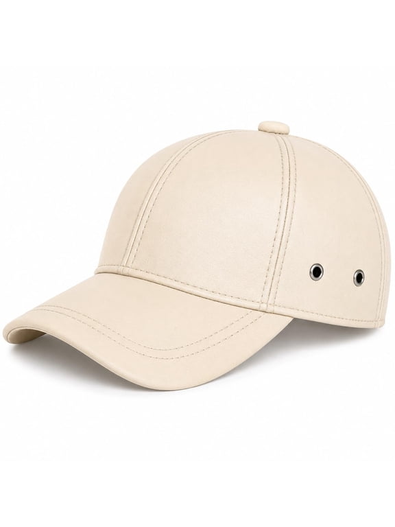 Genuine Leather Baseball Cap for Men & Women Handmade Lambskin Soft Real Leather Hat, Adjustable Luxury Dad Cap (Cream)
