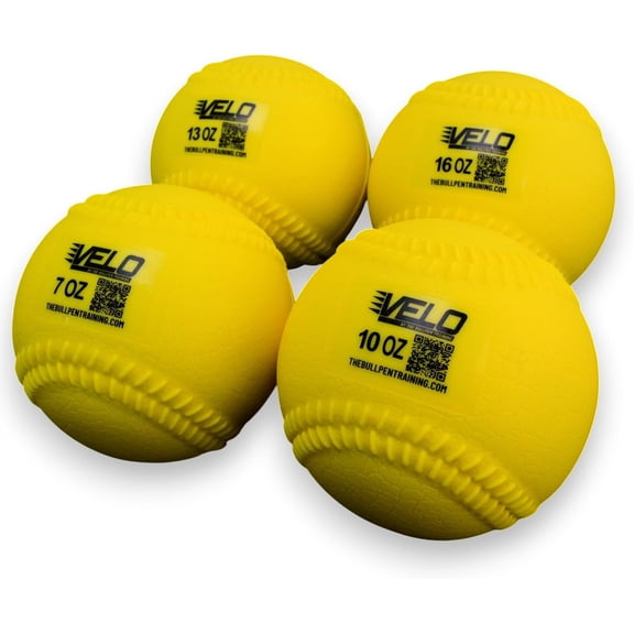 VELOBall - Weighted Softball Plyometric Balls (Set of 4) - Hitting & Throwing Training - Improve Swing Strength, Velocity & Arm Care - Ball Sizes 7oz, 10oz, 13oz & 16oz - By The Bullpen Training