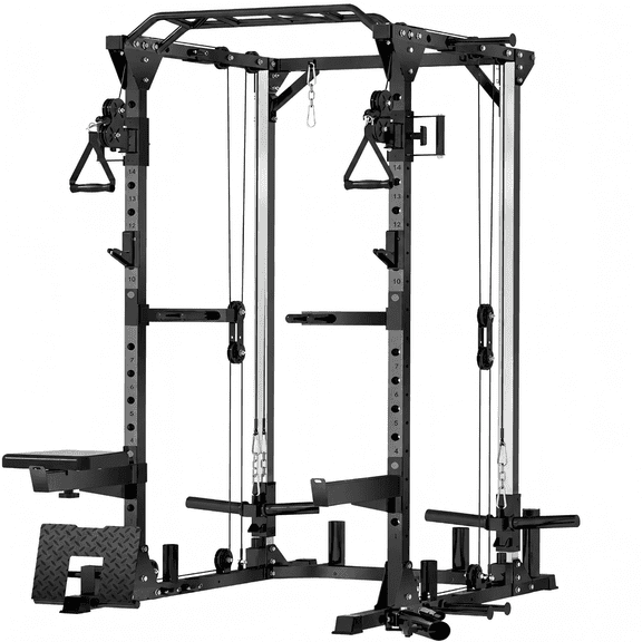VELOCRAFT Heavy Duty Power Rack with Cable Crossover, 2000LBS Capacity All-in-One Home Gym with Lat Pulldown & 25 Attachments