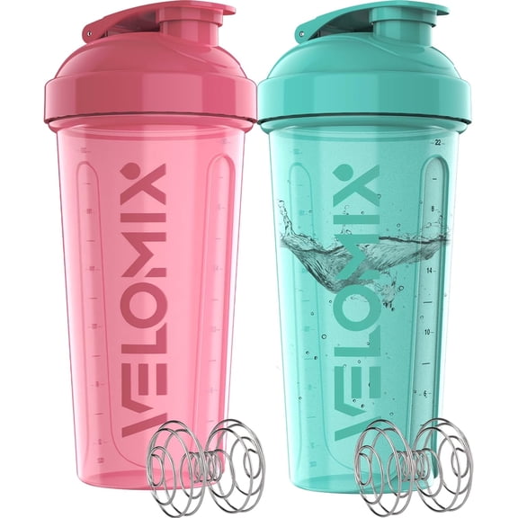 VELOMIX Leak Proof Protein Shaker Bottle with Wire Whisk, 6 Pack, 28 fl ...