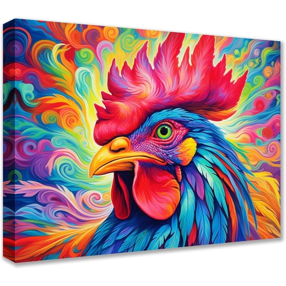 VELVET 1 Pieces Kitchen Wall Art Chicken Decor Farm Animal Colorful Rooster Painting Picture Canvas Prints for Rustic Farmhouse Dining Room Walls Family Kitchen Decoration 20x16inch Framed