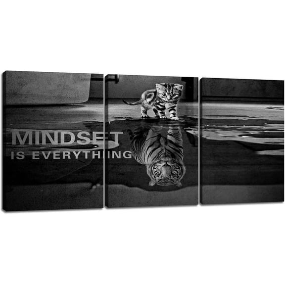 VELVET 3 Panels Mindset is Everything Motivational Canvas Wall Artspirational Entrepreneur Quotes Poster Print Artwork Painting Picture for Home Decoration Living Room office bedroom 11x14inch Framed