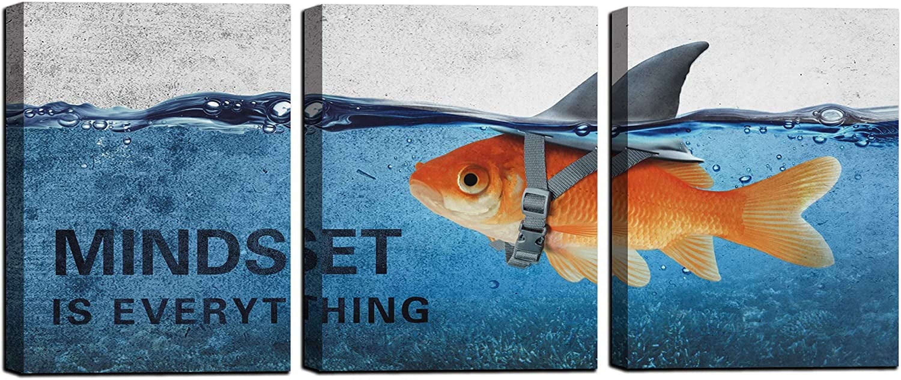 View of VELVET 3 Panels Modernspirational Canvas Wall Art Goldfish Body Strong ...
