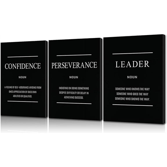 VELVET 3 Piece Quotes Wall Art: Confidence, Perseverance, Leader Motivational Wall Art for Home Office Decor (x3PCS) 20x24inch Framed