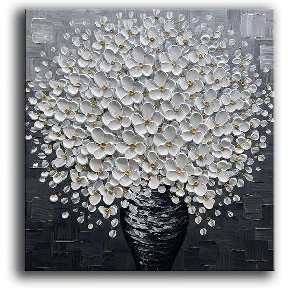 VELVET - 3D Thick Texture Black and White Canvas Wall Art Hand-Pated Mimalism Abstract Artwork Oil Patg Home Decorations Modern bedroom Wall Art Ready to Hang 10x8inch Unframed