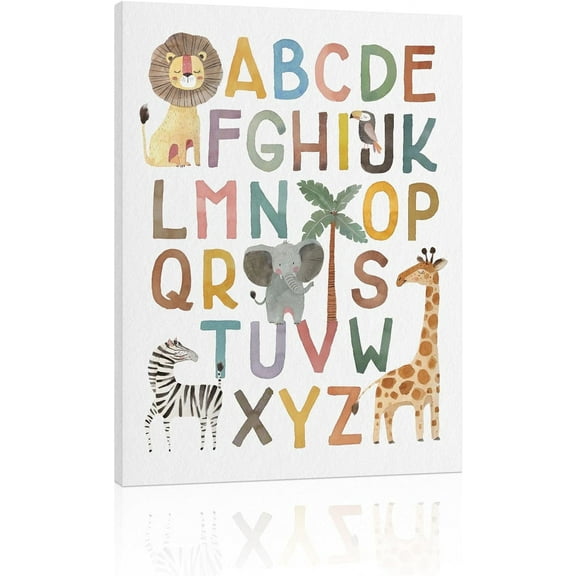 VELVET ABC Poster Nursery Wall Decor: Boho Alphabet Art for Classroom Wall, Safari Animal Kids Wall Art, ABC Letters Print Picture Poster for Nursery Decor 12x18inch Framed