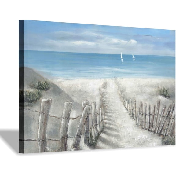 VELVET Abstract Beach Path Artwork Picture: Coastal Painting Ocean Canvas Wall Art for Living Room 24x16inch Framed