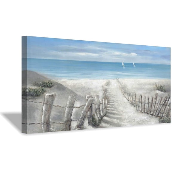 VELVET Abstract Beach Path Artwork Picture: Hand Painted Textured Coastal Painting Ocean Canvas Wall Art for Living Room 10x8inch Framed
