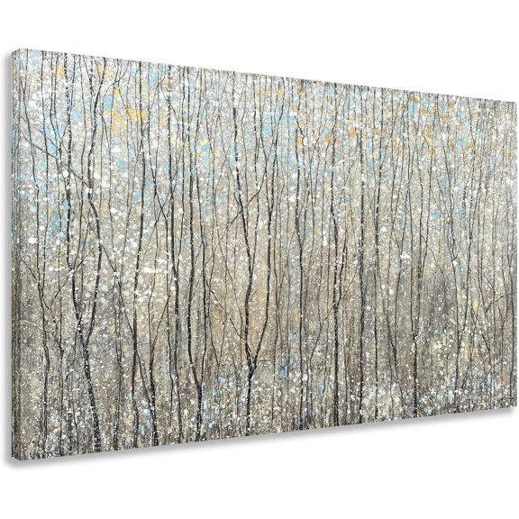 VELVET Abstract Tree Canvas Wall Art Brown Forest Paintings with Gold Foil Modern Landscape Pictures for Living Room Bedroom Bathroom Decor 24x16inch Framed