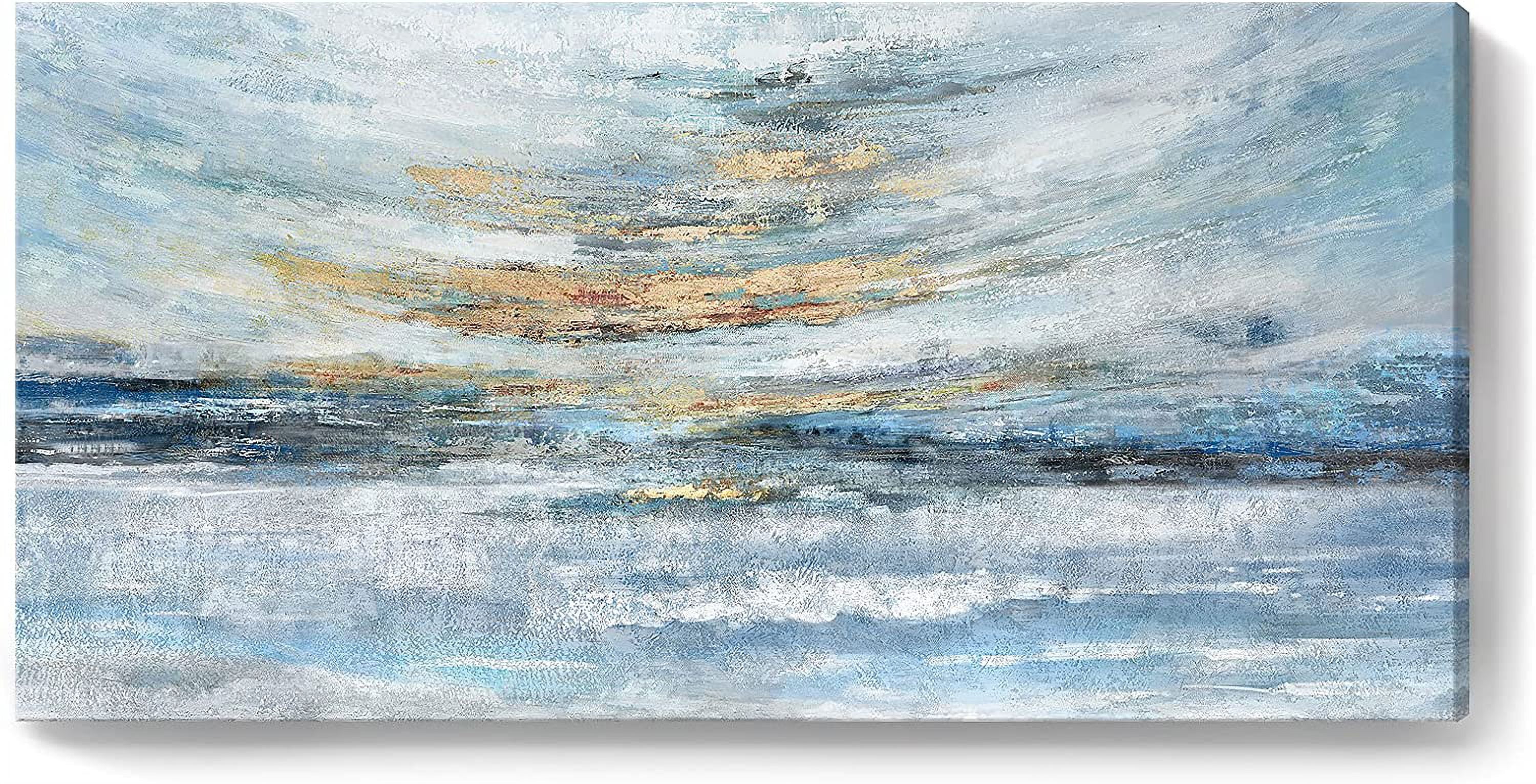VELVET Abstract Wall Art for Livg Room Large Light Blue Canvas Prt ...