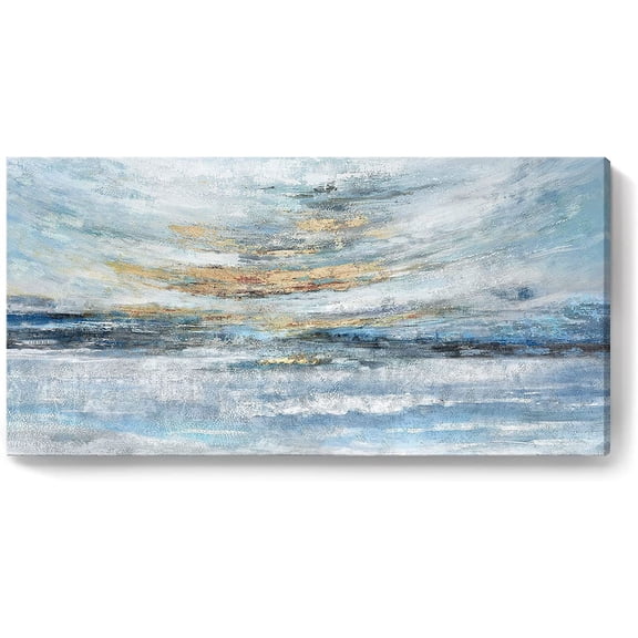 VELVET Abstract Wall Art for Livg Room Large Light Blue Canvas Prt Coastal Theme Artwork Modern Ocean Skyle and Sunset & Sunrise the Seaside Patg for Home Bedroom Décor 10x8inch Unframed