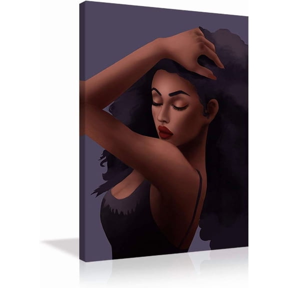VELVET African American Wall Art Fashion Women Canvas 1 Panels Canvas Black Girl Wall Decor sexy women for Bedroom Living Room Printed Painting Gifts Ready to Hang 12x18inch Framed