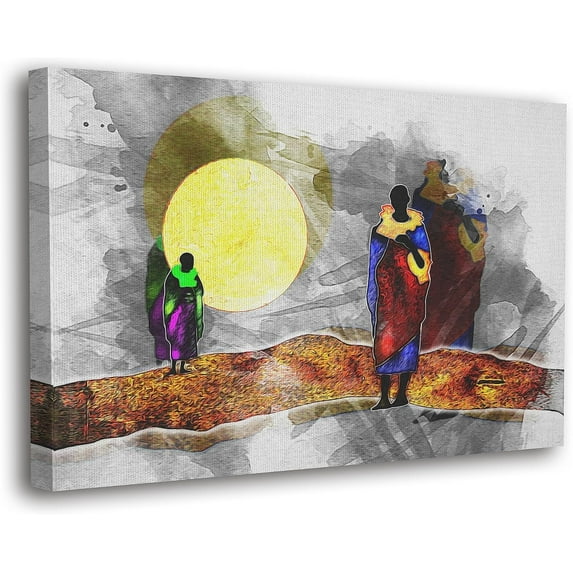 VELVET African Masks Canvas Wall Art, African Lady Canvas Wall Decor, Vibrant Handcrafted African Wall Art for Home and Kitchen, Office Wall Canvas (04 AFRICAN SUN, - Ready to Hang) 20x16inch Framed