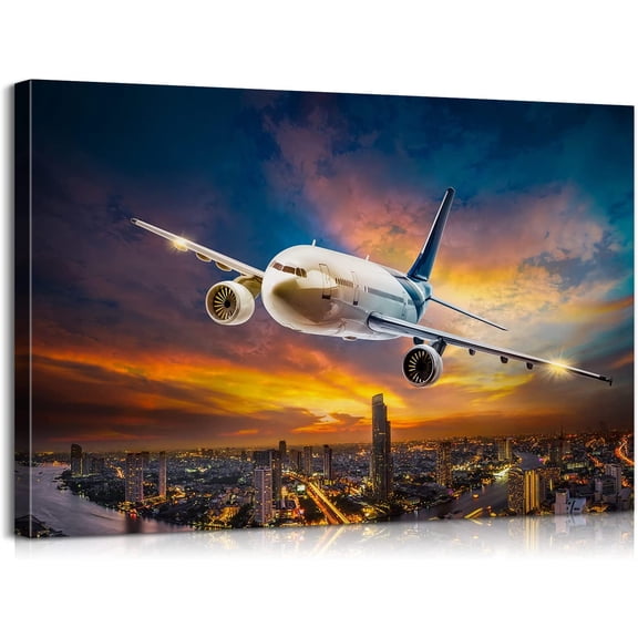 VELVET Airplane Canvas Wall Art with ner Wooden - Aviation Decor & Plane Themed Art for Office or Livg Room - Lightweight & Easy to Hang, es 10x8inch Framed