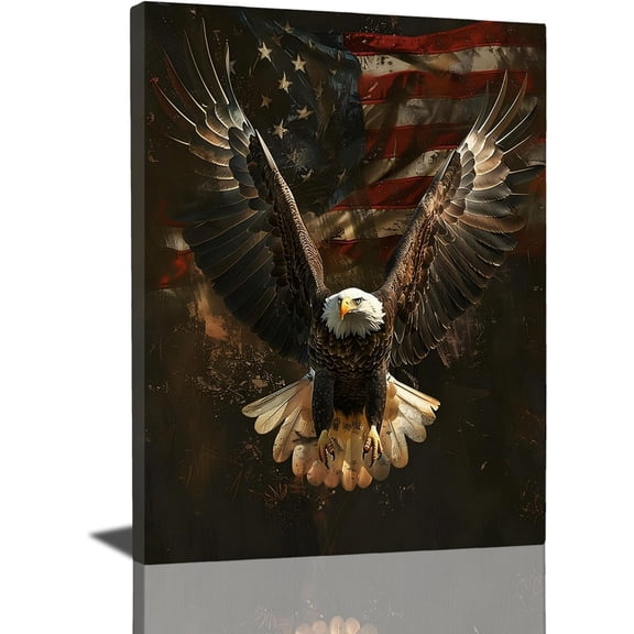 VELVET American Eagle Canvas Print Bald Eagle Wall Art Artwork for Bathroom, Bedroom, Living Room - 11x14inch Framed