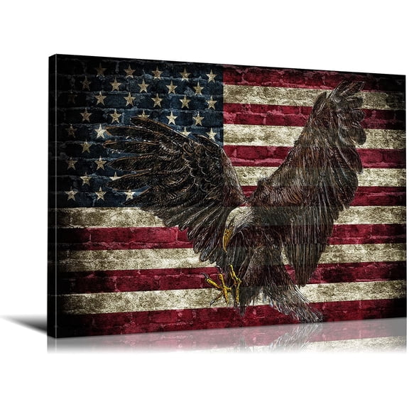 VELVET American Flag Art Eagle Wall Art Wooden Flag Picture Patriotic Military Decor for Living Room, Bedroom Ready to Hang 24x20inch Framed