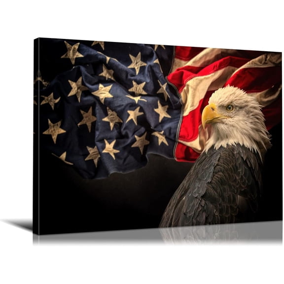 VELVET American Flag Wood Wall Art American Flag Decor American Flag Canvas Eagle Decor American Flag Picture Army Decor Patriotic Wall Decor Military Art for Home Office Decor 24x16inch Framed