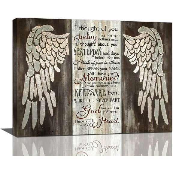 VELVET Angel Wings Wall Art Rustic Memory Pictures Wall Decor Angel Wings I Thought of You Today Painting Prints Artwork Ready to Hang 10x8inch Framed