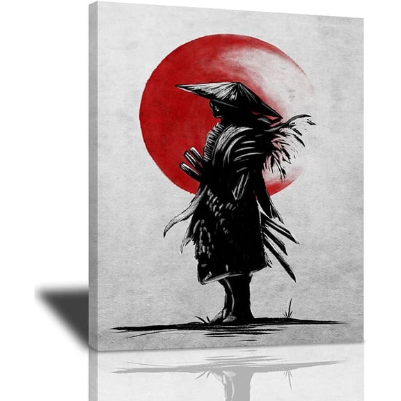 VELVET Armored Samurai Canvas Wall Art Three Pole Flow Samurai Canvas Patg For Wall for Home Office Pictures Modern Japanese Culture Artwork Poster Wall Decor For Bedroom Livg Room 16x24inch Framed